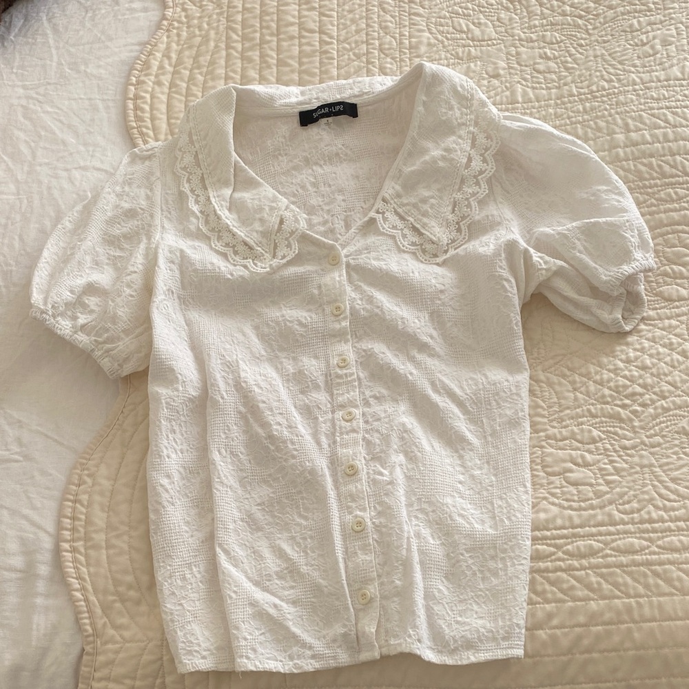 Sugarlips White Lace Collar Button-Front Blouse